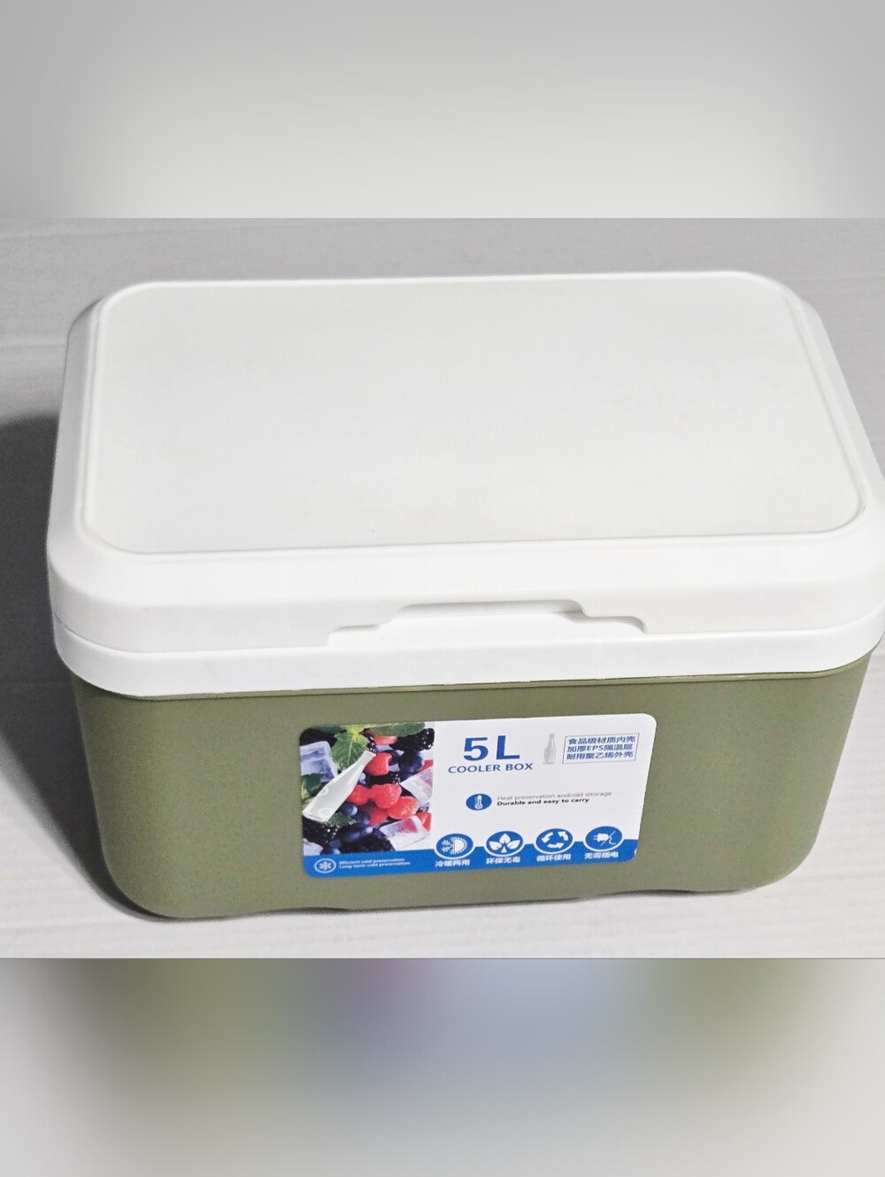 5L Portable Insulated Cooler Box Green & White Hard Shell Lunch Cooler Ice Chest